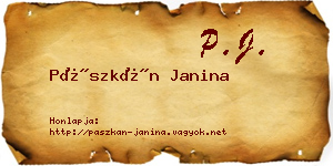 Pászkán Janina névjegykártya